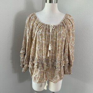 Ralph Lauren Denim Supply Womens Medium Boho Paisley Blouse Tassel Tie Shirt